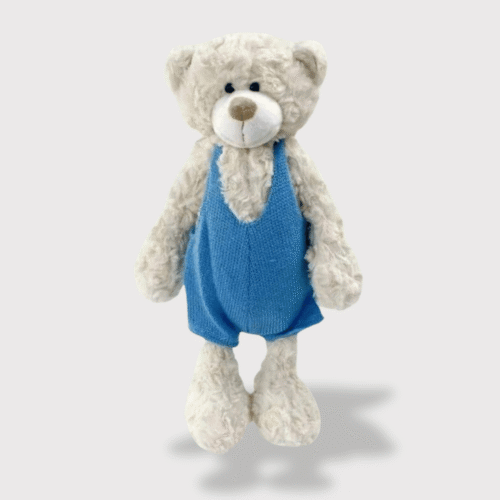 Doudou Ours Blanc en Salopette Bleu 30,5 cm
